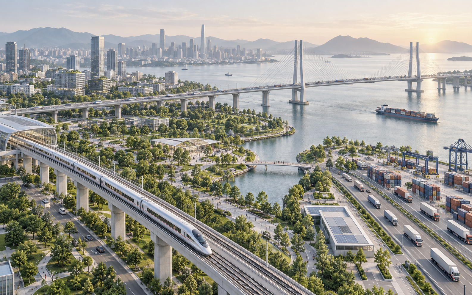 Modern multimodal infrastructure and coastal city